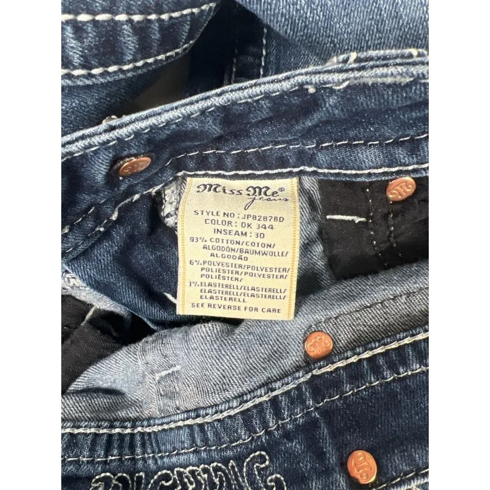 Miss Me Women 25X28.5 Signature Bootcut Jeans Blue Embellished Pocket - Picture 3 of 4